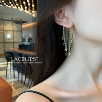 925 silver needle light luxury temperament exaggerated long star tassel earrings Korean Net red temperament exaggerated big earrings female