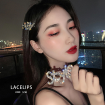 LACELIPS flash diamond letter one-word clip hairclip European and American fashion banghai clip Net red headdress clip hair accessories female