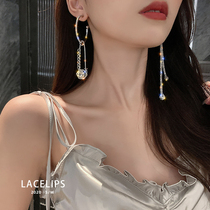 LACELIPS personality ring pin asymmetric earrings female flash drill tassel earrings Net red senior large ear ornaments