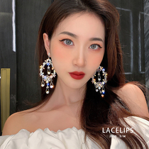 European and American exaggerated flash Diamond big earrings Korean temperament Net red high-end Cold Wind long earrings atmospheric earrings female