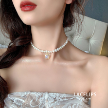 Natural freshwater pearl necklace female French retro choker 2021 New light luxury niche choker neck chain