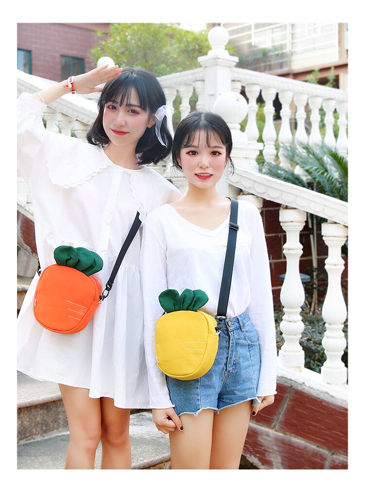 Three-color patch Japanese girl small bag soft girl carrot messenger bag mini cute canvas change mobile phone bag