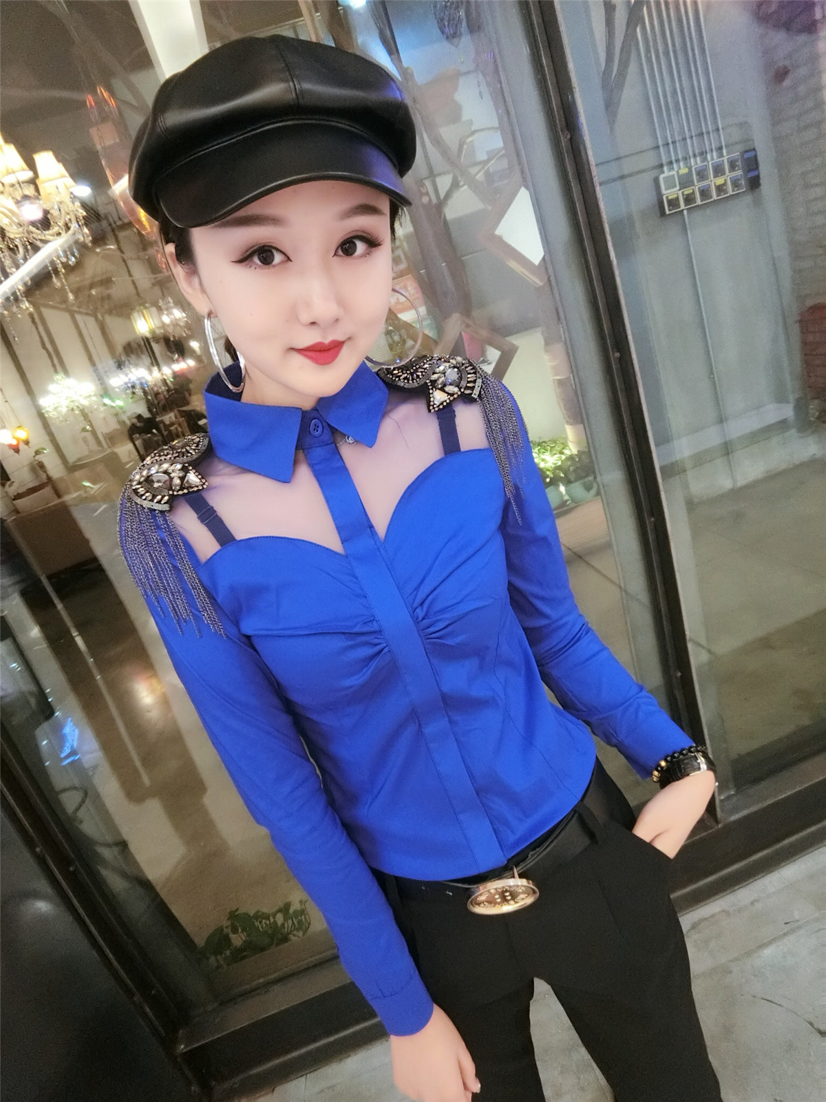 Áo sơ mi nữ mùa thu đông châu Âu 2018 mới dành cho nữ phiên bản Hàn Quốc của Hồng Kông hương vị xã hội áo sơ mi nữ màu đỏ Slim áo thủy triều - Áo sơ mi sơ mi đẹp