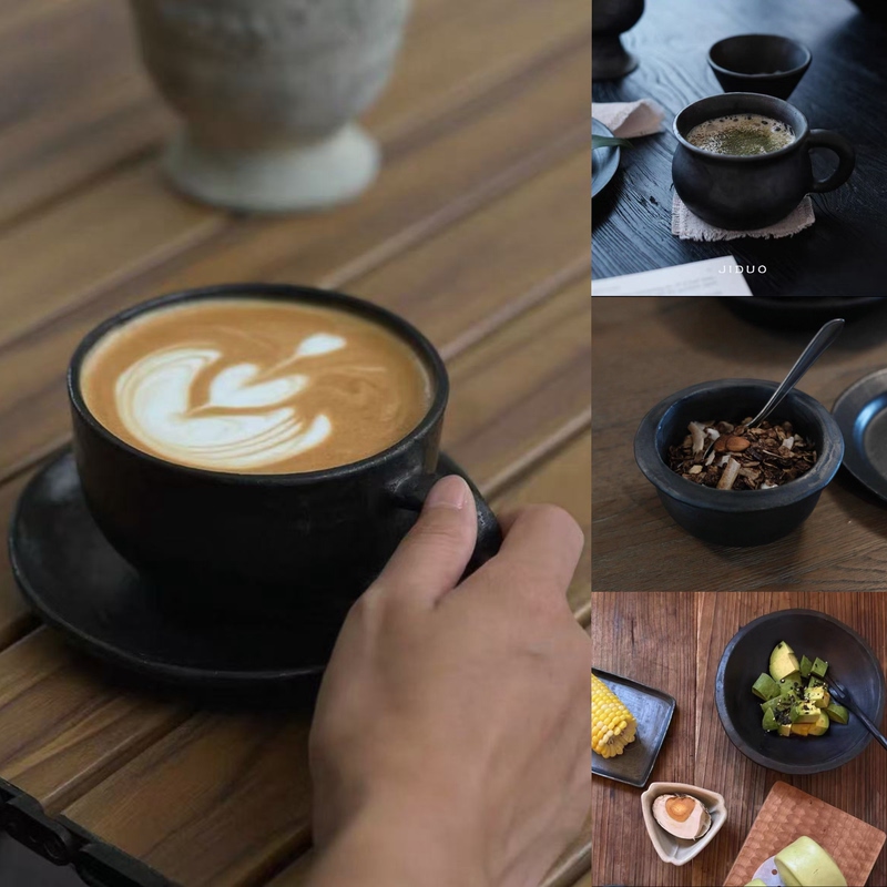 New Product Special Offer【Zhuoqi Shuo-Several Types of Black Pottery】Tibetan Black Pottery Handmade Coffee Cup, Latte Cup, Latte Art Cup