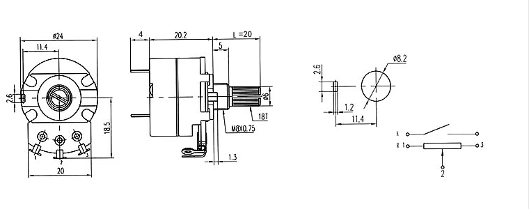 Công tắc tốc độ mờ WH24-2 B5KB10KB50KB100K B500K có công tắc chiết áp KCK1382S