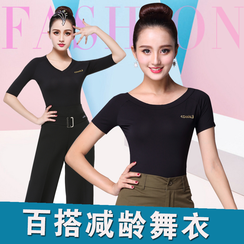 Dambao Roo Female Adult Short Sleeve Middle Sleeve Square Dance Dress Rehearsant T-shirt Morden Latin National Label dance blouses summer