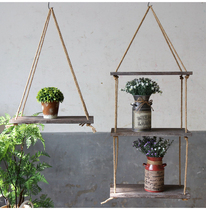 Solid Wood vintage pastoral hanging board three-layer decorative flower frame shop decoration three-layer flower frame board hanging plate decorative frame