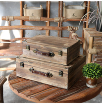 Pastoral old vintage portable box wooden suitcase B & B window decoration ornaments shooting props