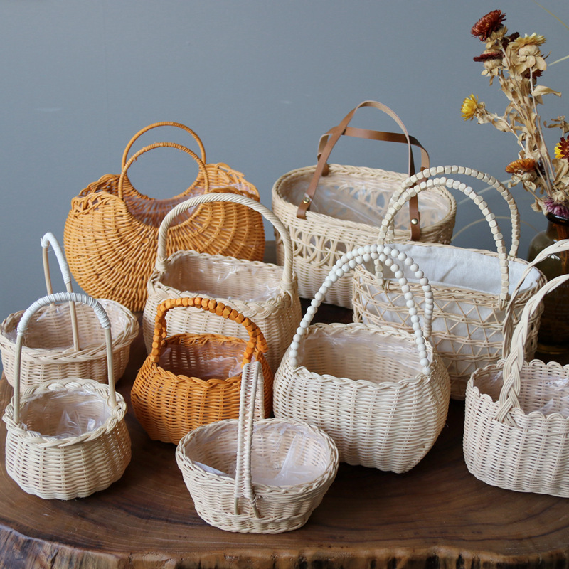 Natural Rattan series of fields Fields Garden Hand Small Flower Basket Flower Arrangements Basket Gift handmade Contained Storage Basket Handwoven-Taobao