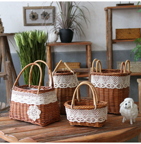 Natural mango flower basket flower Flower tube flower vase storage basket decoration American country vintage flower arrangement small flower basket