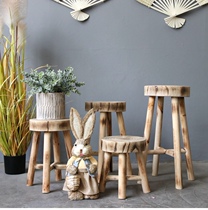 Retro paulownia stool pastoral ornaments small bench solid wood furniture green plant base window homestay decoration