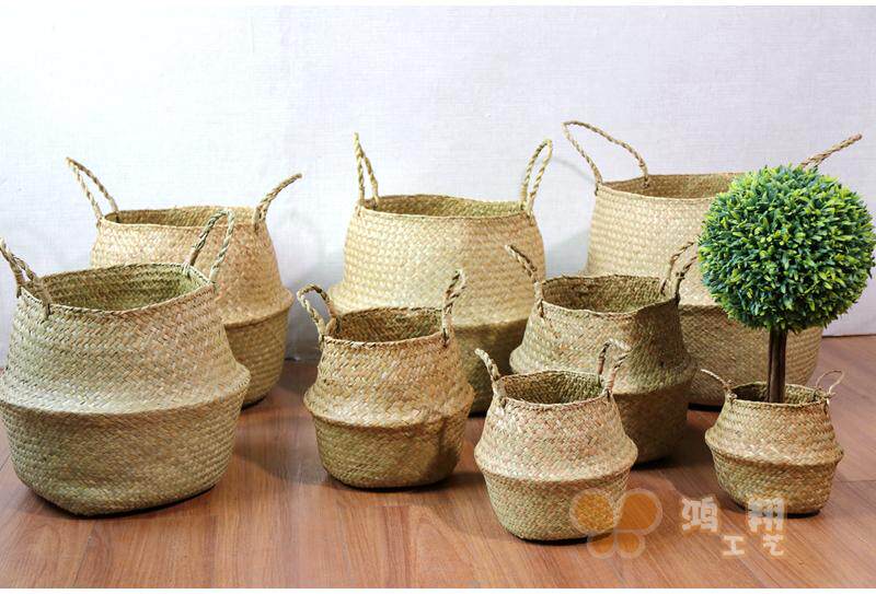 Nordic Sea Grass Woven Flower Basket of the Banyan Turtle Back Taro Flower Pots Sines Vines FOLDED AND STACKED CONTAINING BASKET FOR SMALL BASKETS OF FLOWERS