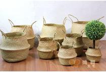 Nordic seaweed woven flower basket piano leaf Banyan Banyan tortoise folding storage basket pendulum small basket