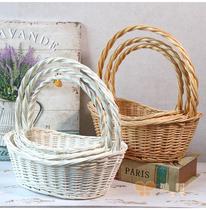 Rattan Wicker l Basket Gift Basket Flower Basket Handheld Basket Yuanbao Flower Basket Flower Basket Color White Basket