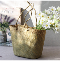 Pastoral Series Decorative Seagrass Flower Baskets Handwoven Handbags Shoulder Bags Flower Arrangement Storage Bags Gift Baskets