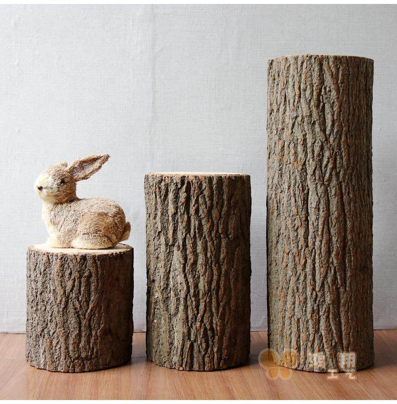 Fields Garden Series Tree Pile Wood Pile Shop Folk Juku Decoration Pendulum decorated with wood floral flower barrel Green-planted potted plant base