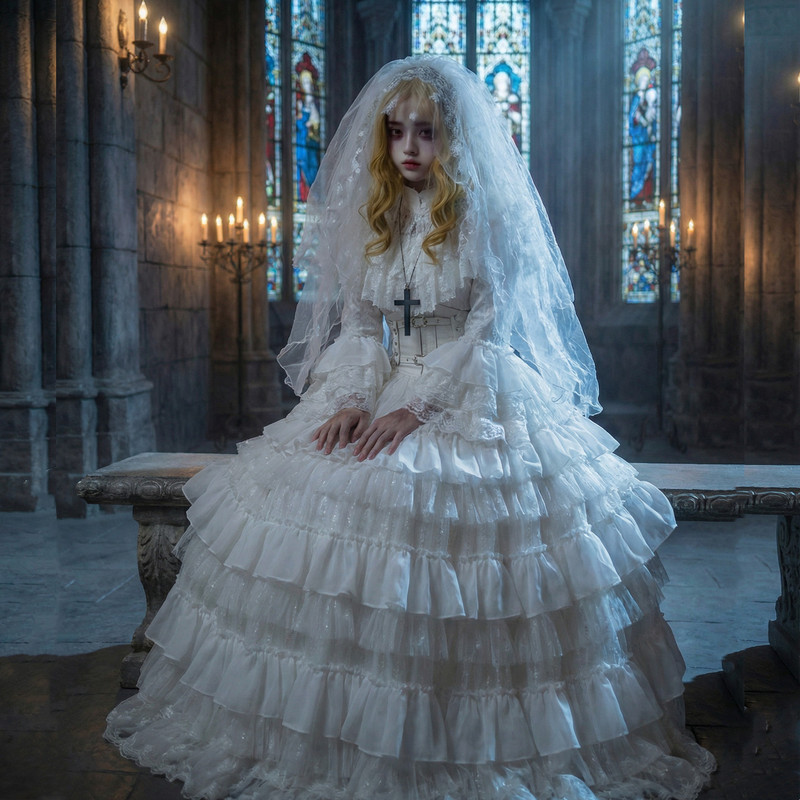 Original Lolita Princess Dark Gothic Lolita Halloween Outfit Long Dress Wedding White Dress Autumn