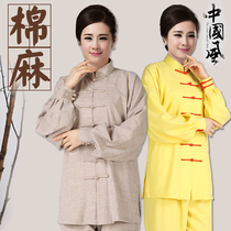 Taiji clothing men and women cotton hemp spring and autumn Taijiquan clothing men Cotton and summer for middle-aged martial arts practice Taiji clothing