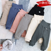 Baby big fart pants plus suede thickened with high waist winter male and female baby protective belted cotton pants warm for a winter