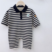 Korean version of childrens clothing 2022 spring clothes infant one-piece clothes baby male and female baby loose stripes to climb for baby khaclothes