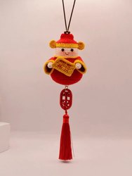 Hand-knitted finished God of Wealth car pendant crochet wool to attract wealth rearview mirror pendant diy material chartered car ornaments