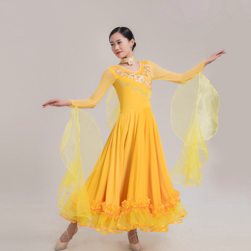 New hot drill Morden dance Dancing big hem dress with dress Latin national standard dance dress Costume Waltz Gig Costume-Taobao