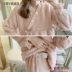 Etsuko Mẹ Kimono Cho con bú Quần áo mùa thu và mùa đông Mẹ da cừu Bộ đồ lót cho bà bầu ấm áp Bộ đồ ngủ cho bà bầu 2008 - Áo thai sản