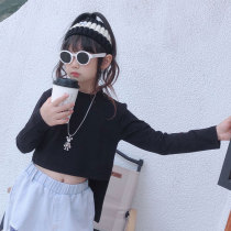 Girls irregular bottoming shirt 2022 spring and autumn foreign style childrens navel-cut round neck all-match long-sleeved T-shirt trendy childrens t-shirt