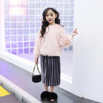 Girls Set 2021 Spring New Tong Fashion Net red wool sweater pleated skirt children Foreign style two-piece set