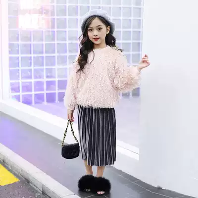 Girls ' suit 2021 spring new middle and large children's fashionable net red sweater pleated skirt children's western style two-piece suit