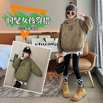 Childrens thickened sweater winter new style 2022 foreign style quilted cotton hooded jacket girls all-match warm cotton top trendy