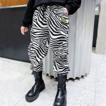 Girls pants foreign atmosphere 2021 autumn and winter children plus velvet trousers childrens zebra pattern pants BAO WEN sports pants tide