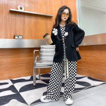 Childrens suit jacket foreign air 2022 male girl walking show overbearing flowers Little west suit Chauded boy handsome loose blouse