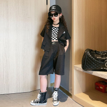 Girl Suits Suit Foreign Air Trendy 2022 Summer Children Fried Street Walk Show Short Sleeves Small West Suit Pants Three Sets