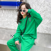 Childrens letter ribbon set 2023 new boys and girls fried street western style sweater pants trendy childrens leisure two-piece set