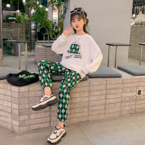 Girl Spring Kits 2022 Children Korean version Tennis Red Magenta Pants Children Long Sleeve Sweatpants Two Sets Tide