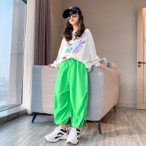 Girl Fashion Suit 2022 Spring Autumn New CUHK Child Loose Color Printed Hip Hop Street Dance Jazz Two Pieces