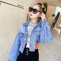 Childrens denim jacket 2021 New Girl domineering short coat in the big children Korean version of foreign style Spring and Autumn Tide childrens clothing