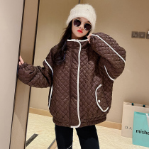 Childrens diamond-shaped quilted cotton-padded clothes 2022 winter boys and girls plus cotton padded thick stand-collar cotton clothes for big children cotton-padded jacket tide