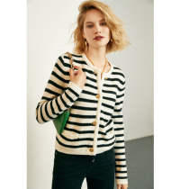 CE Advanced Sense and Luxury ◆ Striped sweater coat female autumn winter 2022 new lady temperament knitted shirt top