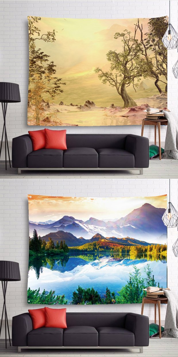 Nền vải vẽ phong cảnh in treo tấm thảm treo tường phong cách Bắc Âu tối giản cây phòng ngủ trang trí phòng khách vải thảm trang trí