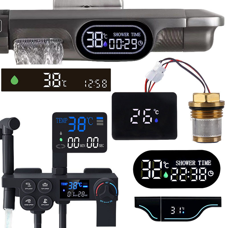 Square Oval Temperature Display Screen Motor Hydroelectric Power Water Flow Led Button Shower Head Accessories