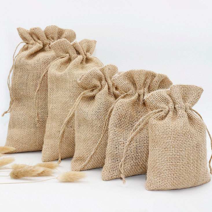 Hemp Cloth Bag Bunch Pocket Yellow Hemp Bag Draw Rope Collection Pocket Cashier Bag Small Number Rice Bag Packaging Hemp Bag Dry Goods Storage