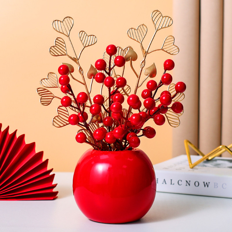 New Year's Fat Finance Fruit red fruits Emulated Flowers Winter Green Fake Flowers Furnishing Living-room Table Flower Pendulum Flowers Decorative Floral Pendulum Pieces