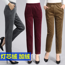 Corduroy mother pants plus velvet thickened warm cotton pants wear loose middle-aged and elderly womens pants striffed casual trousers