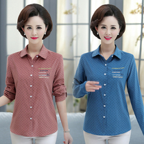 Middle-aged and elderly cotton shirt womens spring and autumn long-sleeved 2021 new fashion corduroy middle-aged mother shirt top