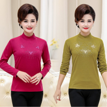 Mom autumn long sleeve base shirt 40-50 year old coat New loose middle-aged elderly women autumn clothes half high neck T-shirt