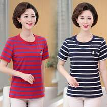 2021 new summer striped cotton short-sleeved t-shirt ladies plus size t-shirt round neck half-sleeved loose mom top