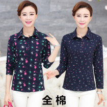 Middle-aged women cotton long sleeve lapel collar T-shirt mother dress new fashion cotton shirt 40-50-60 years old polo shirt