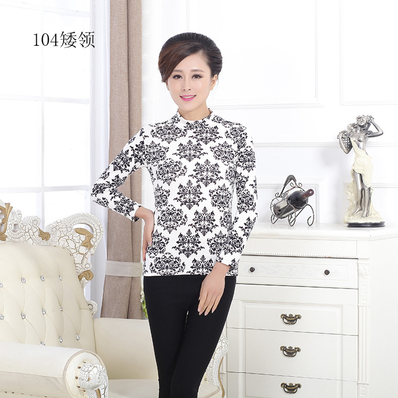 Áo sơ mi nữ dài tay cổ áo sơ mi cổ cao chạm đáy áo Mẹ trung niên chất liệu cotton mùa thu váy trung niên đẹp